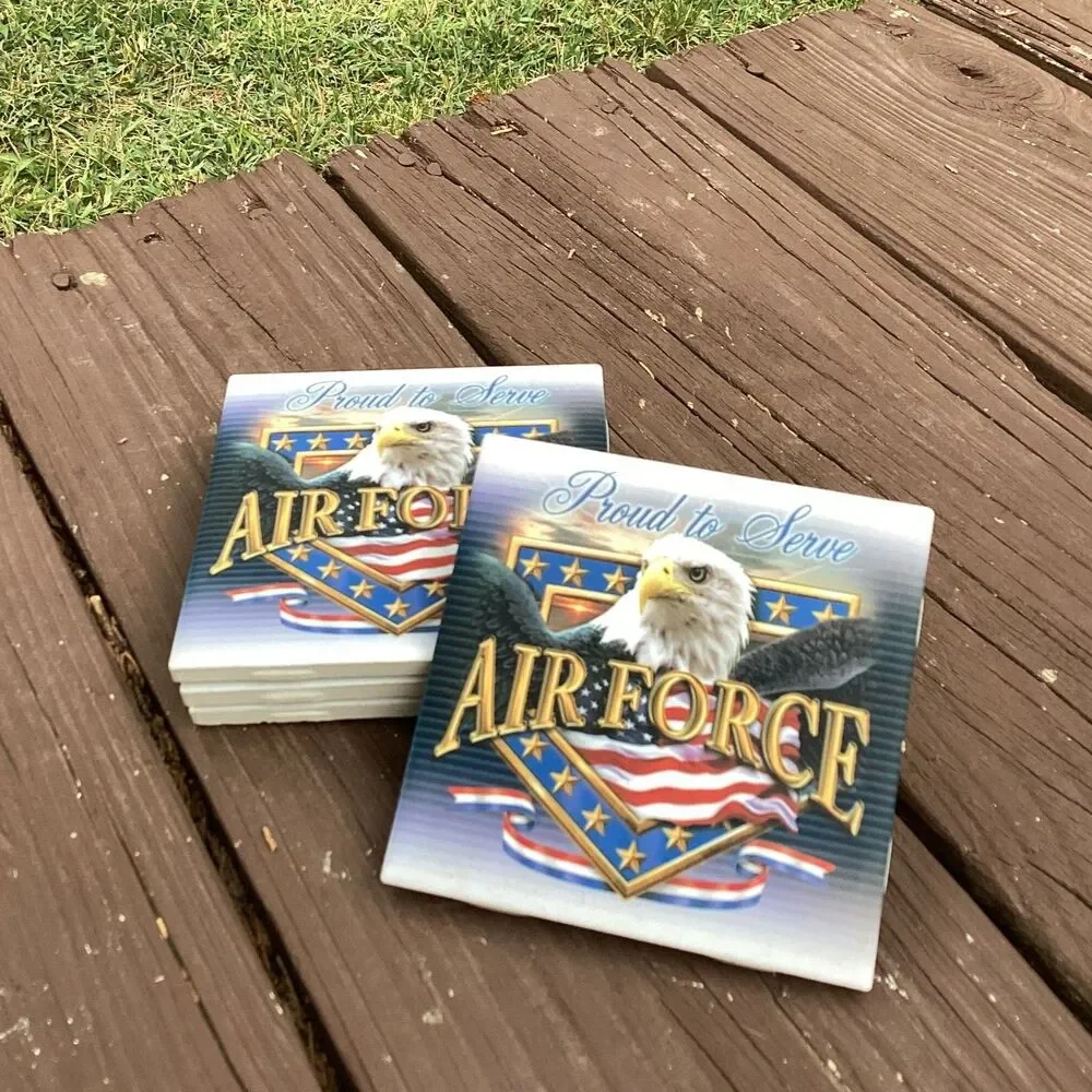 US Air Force Proud to Serve Eagle American‎ Flag Set of 4 Coasters